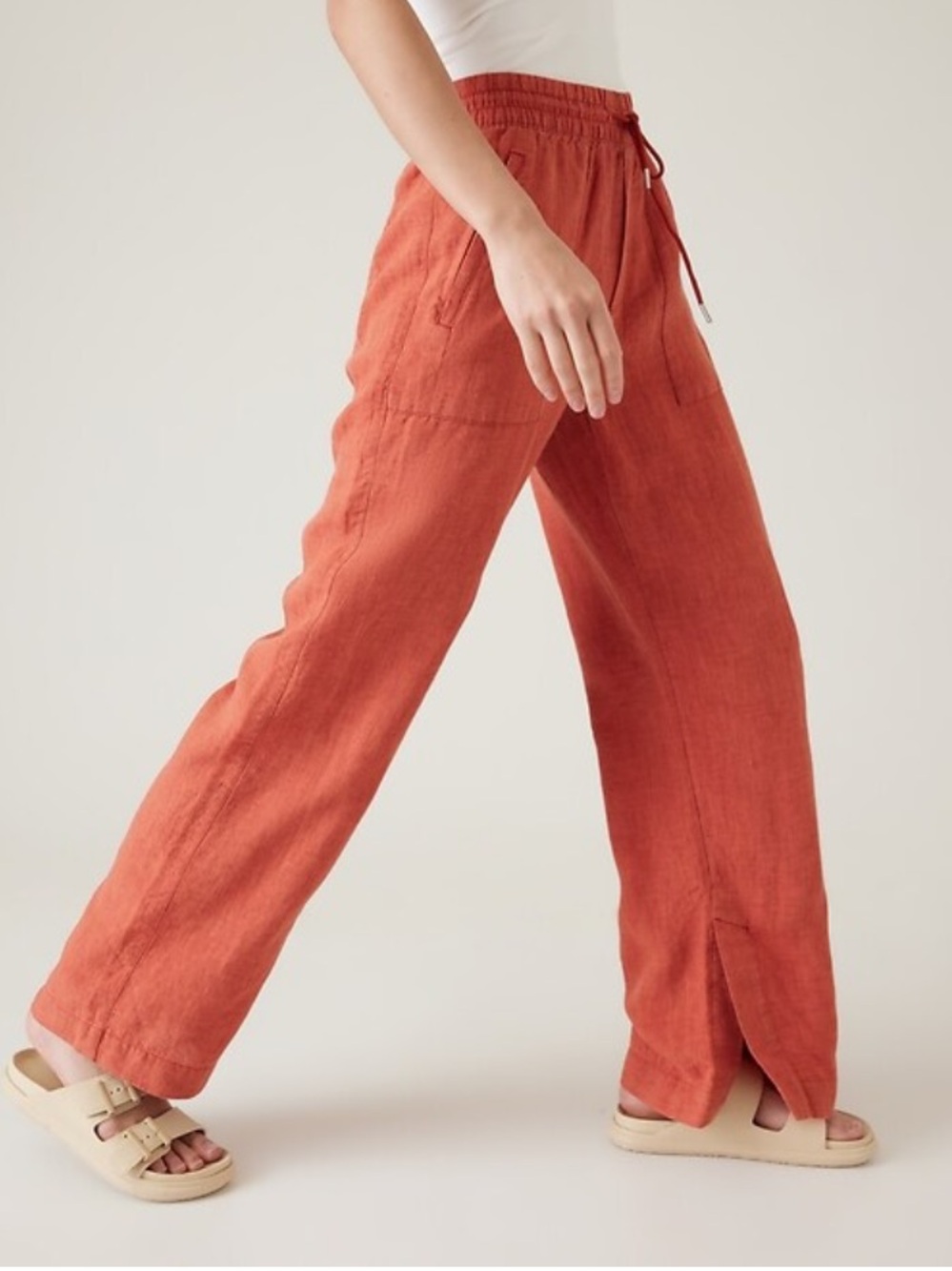 New Athleta Retreat 100% Linen Wide Leg Pant Size 12P Soft Persimmon Summer NWOT